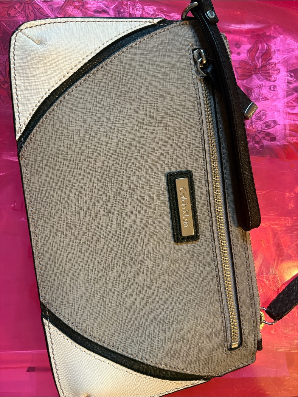 Calvin Klein Two-Tone Gray and White Crossbody Messenger